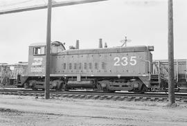 Burlington Northern diesel locomotive 235 at Clyde, Illinois in 1972.