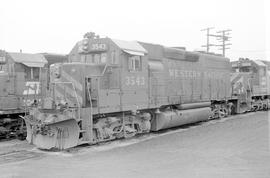 Western Pacific Railroad diesel locomotive 3543 at Klamath Falls, Oregon in 1976.