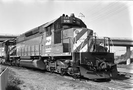 Colorado and Southern Railway diesel locomotive 916 at Auburn, Washington on August 03, 1972.