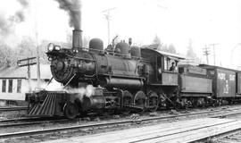 Pacific Coast Railroad steam locomotive number 16 at Maple Valley, Washington in 1939.