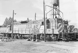 Burlington Northern diesel locomotive 1725 at Missoula, Montana in 1972.