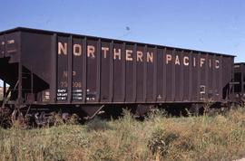 Northern Pacific hopper car number 73006 at Longmont, Colorado, in 1980.