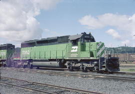 Burlington Northern diesel locomotive 8140 at Portland, Oregon in 1986.