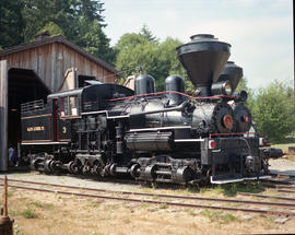 Mayo Lumber number 3, a Shay class steam locomotive at Duncan, British Columbia, on July 12, 1990.