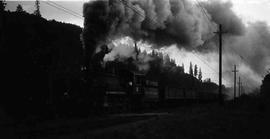 Pacific Coast Railroad steam locomotive number 15 at Maple Valley, Washington,  circa 1940.