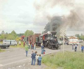 Mount Rainier Scenic Railroad Steam Locomotive Number 10 at Elbe, Washington in May, 1981.