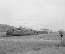 Port of Tillamook Bay Diesel Locomotives Number 4368 and 4414 at Tillamook, Oregon in October, 1988.