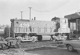 Burlington Northern diesel locomotive 429 at Vancouver, Washington in 1972.