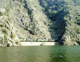 Western Pacific Railroad diesel locomotive 3504 in Feather River Canyon, California on August 19,...