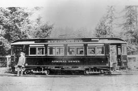 Tacoma and Steilacoom Railway Company streetcar Admiral Dewey at Tacoma, Washington, circa 1896.