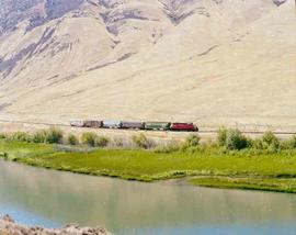 Washington Central Railroad Diesel Locomotive Number 301 In The Yakima River Canyon, Washington i...