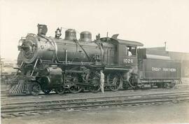 Great Northern Railway steam locomotive 1026 in Washington State, undated.