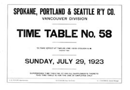 Spokane, Portland, and Seattle Railway (SP&S) Vancouver Division Employee Timetable Number 58...