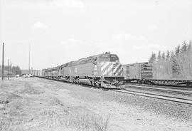 Burlington Northern diesel locomotive 6632 at Kanaskat, Washington in 1975.