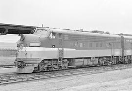 Burlington Northern diesel locomotive 9828 at Tacoma, Washington in 1971.