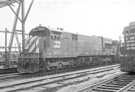 Burlington Northern diesel locomotive 5328 at Clyde, Illinois in 1972.