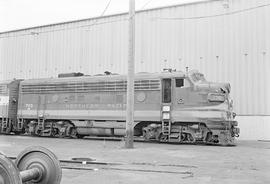 Burlington Northern diesel locomotive 730 at Minneapolis, Minnesota in 1972.