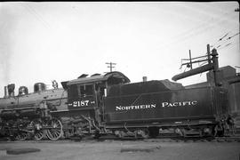 Northern Pacific steam locomotive 2187 at Tacoma, Washington, circa 1935.