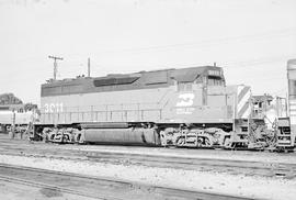 Burlington Northern diesel locomotive 3011 at Galesburg, Illinois in 1972.