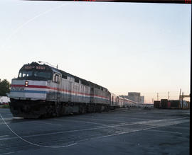 Amtrak diesel locomotive 305 leads train number 26 at Salt Lake City, Utah on September 13, 1985.