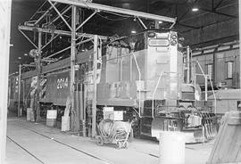 Burlington Northern diesel locomotive 2014 at Minneapolis, Minnesota in 1973.