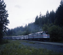 Amtrak diesel locomotive 328 at Stampede, Washington in 1980.