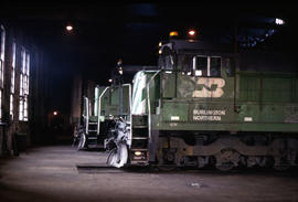 Burlington Northern Railroad Company diesel locomotive at Portland, Oregon in 1979.