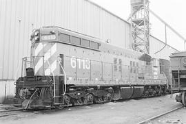 Burlington Northern diesel locomotive 6113 at Minneapolis, Minnesota in 1972.