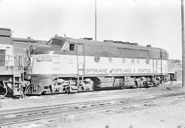 Burlington Northern diesel locomotive 9750 at Vancouver, Washington in 1970.