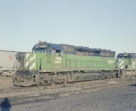 Burlington Northern diesel locomotive 6481 at Pasco, Washington in 1980.