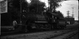 Pacific Coast Railroad steam locomotive number 15 at Renton, Washington, circa 1948.