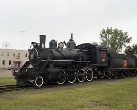 Alberta Prairie Railway steam locomotive 41 at Big Valley, Alberta on July 19, 1990.