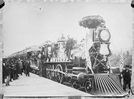 Northern Pacific passenger train at Gold Creek, Montana, in 1883.