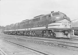 Northern Pacific diesel locomotive number 6000 at Easton, Washington, in 1945.