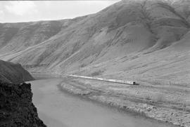 Amtrak passenger train number 8 in Yakima River Canyon, Washington on November 17, 1977.