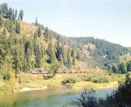 St. Maries River Railroad Diesel Locomotives Number 501 and 502 at Avery, Idaho in July 1981.