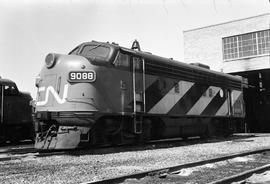 Canadian National Railway Company diesel locomotive 9088 at Vancouver, British Columbia in August...