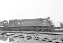 Burlington Northern diesel locomotive 5328 at Clyde, Illinois in 1972.