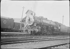 Northern Pacific steam locomotive number 2605 at Jamestown, North Dakota, in 1934.