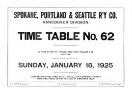 Spokane, Portland, and Seattle Railway (SP&S) Vancouver Division Employee Timetable Number 62...