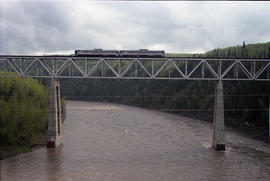 British Columbia Railway Company rail diesel car at Pine River, British Columbia on May 27, 1990.