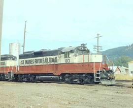 Ains. Maries River Railroad Diesel Locomotive Number 103 at Saint Maries, Idaho, circa 1998.