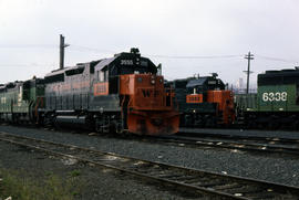 Western Pacific diesel locomotive 3555 at Portland, Oregon in 1981.