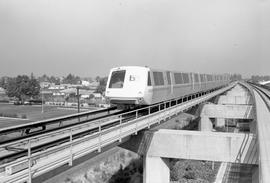 Bay Area Rapid Transit light rail car 144 at Oakland, California on August 03, 1973.