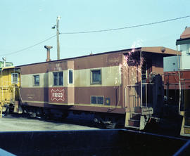 Burlington Northern caboose 11708 at Oklahoma City, Oklahoma in 1982.