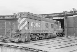 Burlington Northern diesel locomotive 6006 at Pasco, Washington in 1976.