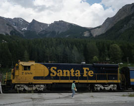 Atchison, Topeka & Santa Fe Railway diesel locomotive 7488 at Field, British Columbia on July...