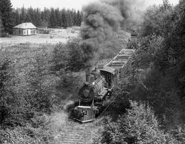 Pacific Coast Railroad freight train near Maple Valley, Washington, circa 1942.