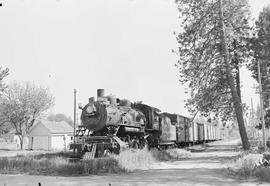 Northern Pacific steam locomotive 1355 at Coeur d'Alene, Idaho, in 1955.