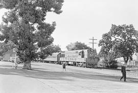 Southern Pacific Railroad diesel locomotive number 3031 at Menlo Park, California in 1973.